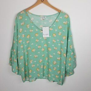 Love Fire Floral & Mint Short Belle Sleeve Top